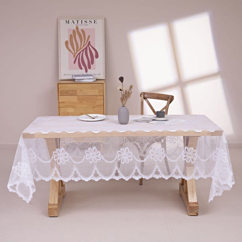 GEFEII White Lace Tablecloth Rectangular Crochet Linen Table Covers for Rectangle Table Oblong Vinyl Floral Lace Tablecloths 60"X104" for Kitchen Wedding Party Chrismas Decoration - Image 1